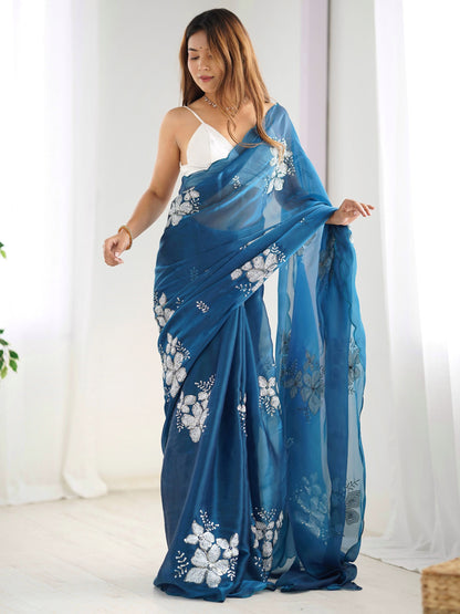 Blue color jimmy choo saree for women