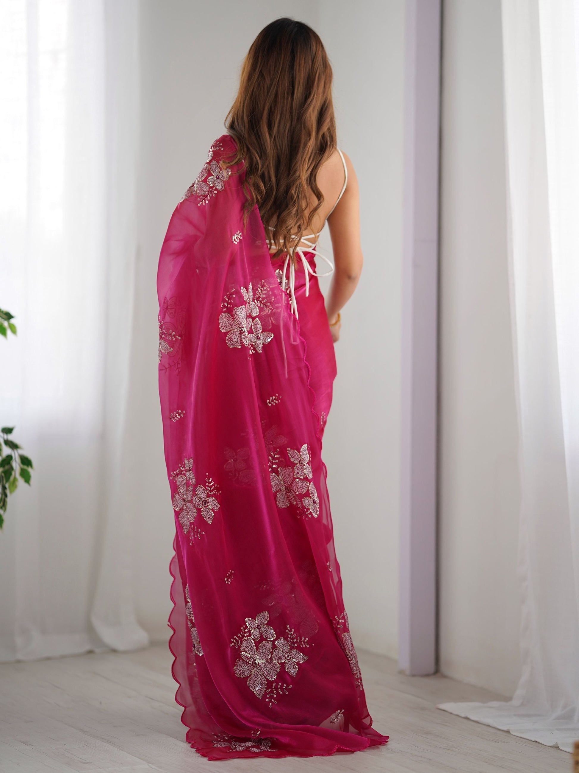 Pink color jimmy choo saree for wedding