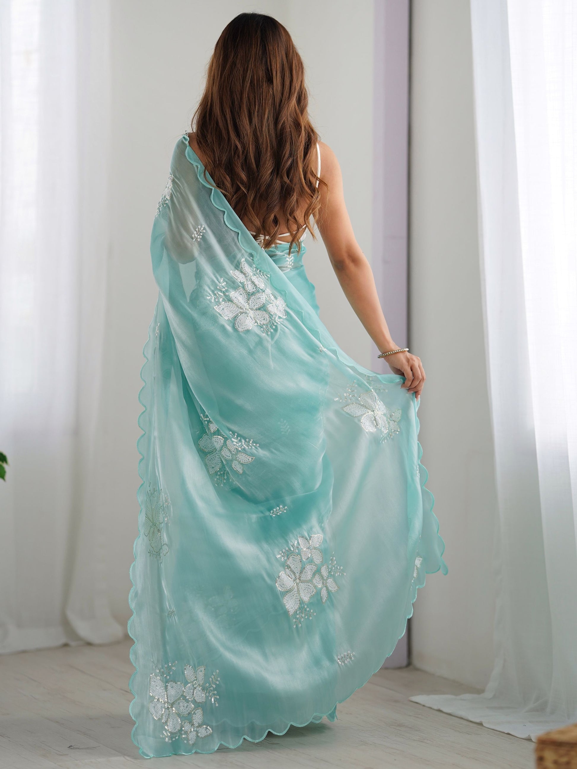 Sky Blue Jimmy Choo saree original
