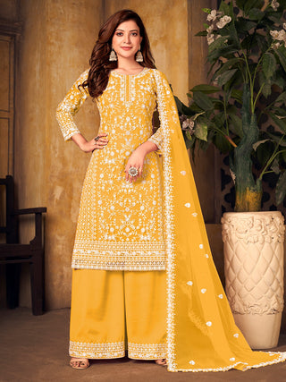 Yellow color soft net salwar suit