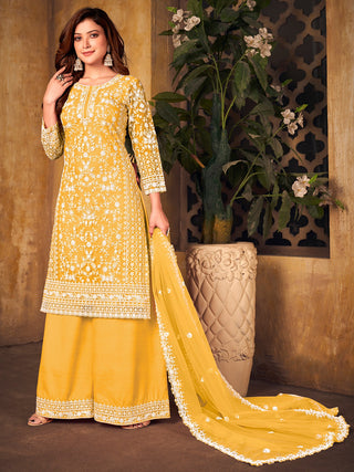 Haldi function Yellow color soft net salwar suit price