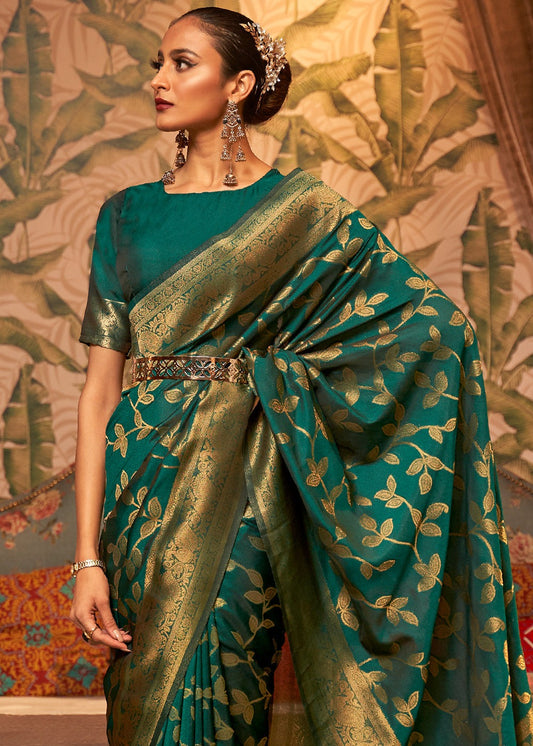 Exquisite Green Two Tone Banarasi Silk Wedding Saree with Blouse