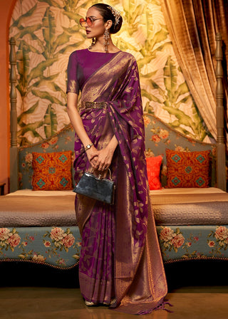 Wine color nylon chinon saree with blouse online