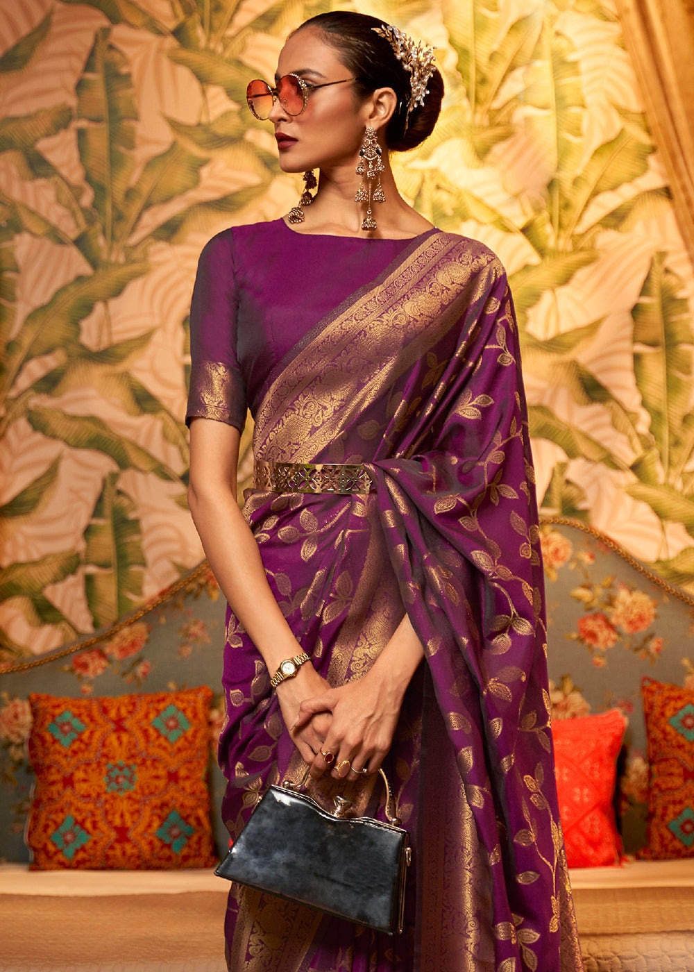 Wine color wedding wear saree online shopping