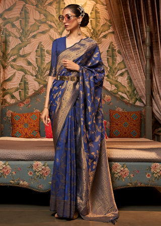 blue silk saree new york ready to wear