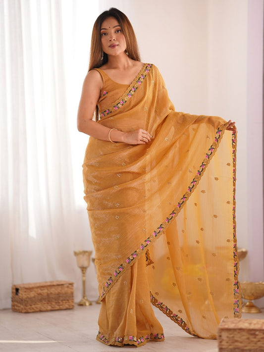 Mustard yellow saree for wedding

