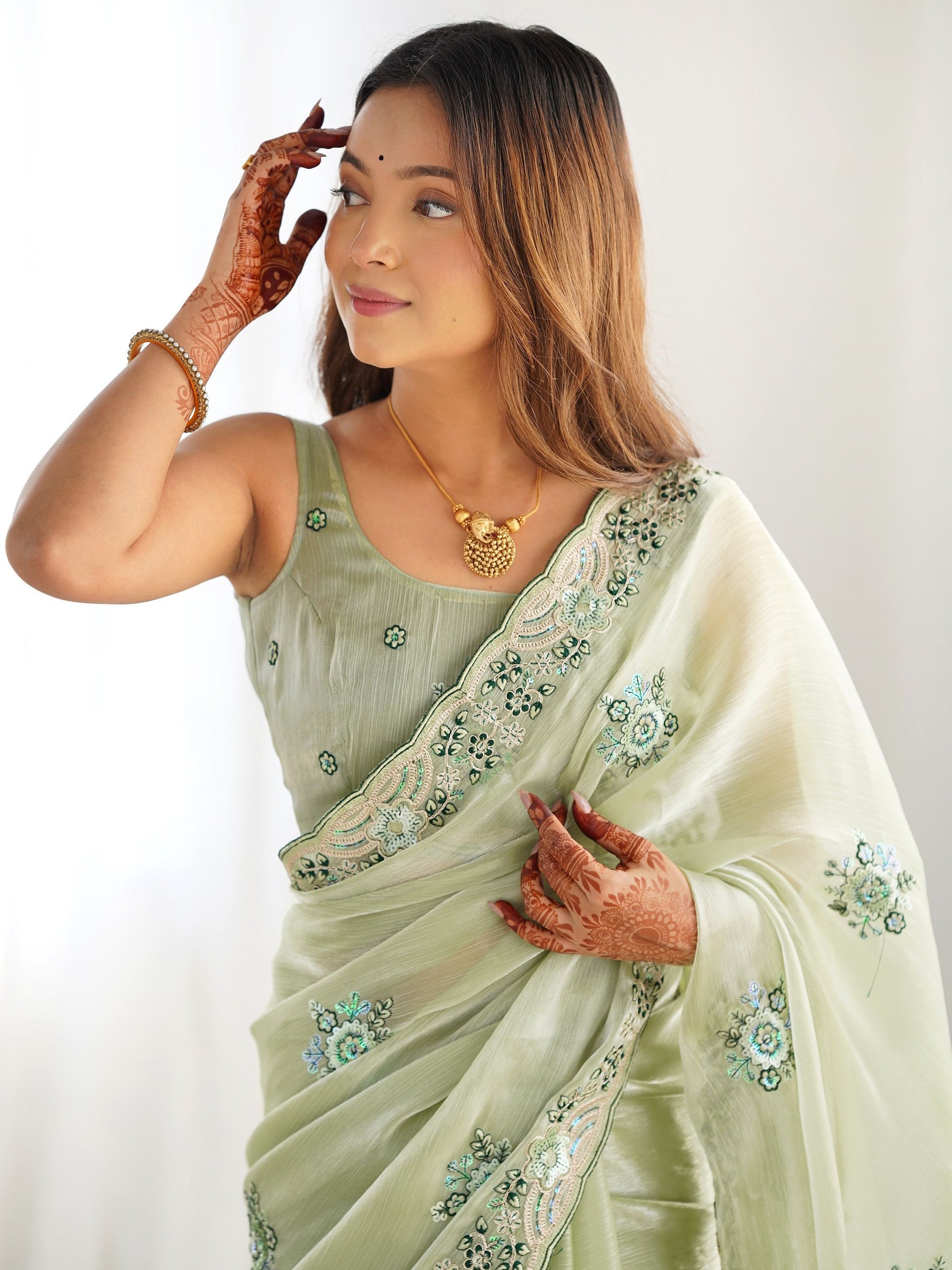 Pista Color burberry saree price
