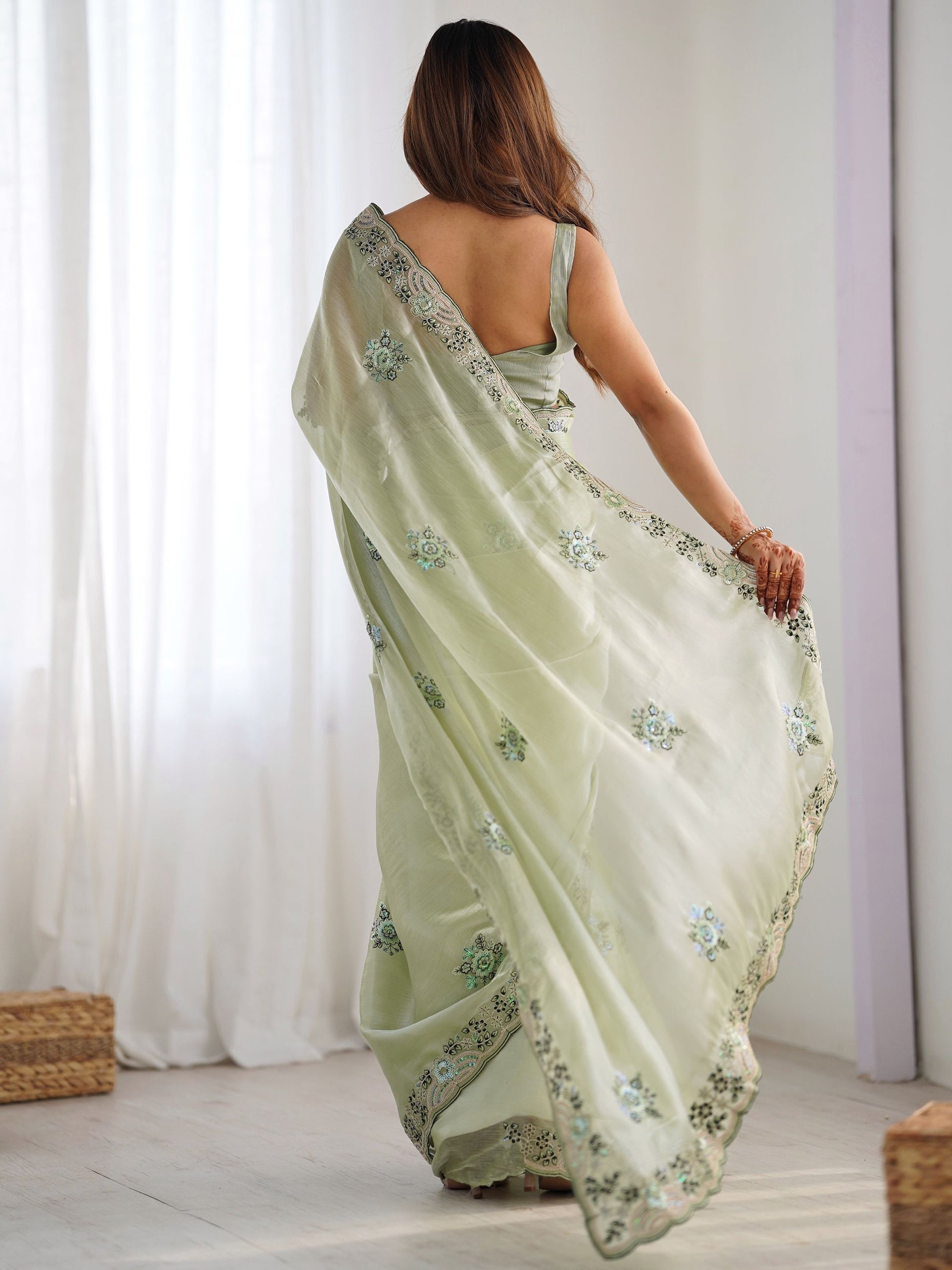 Pista Color burberry saree for women
