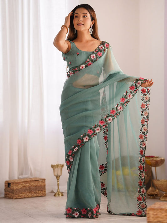 Green gold crush saree for women online
