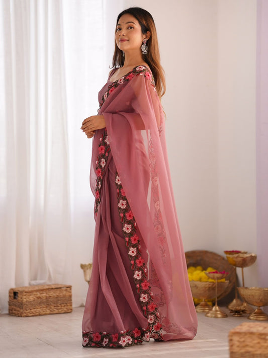 Onion colour saree party wear
