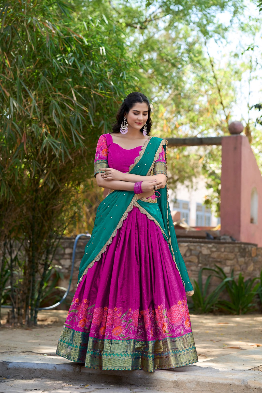 Pink color cotton silk lehenga choli price