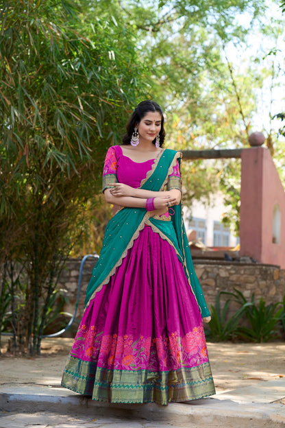 Pink color cotton silk lehenga choli price