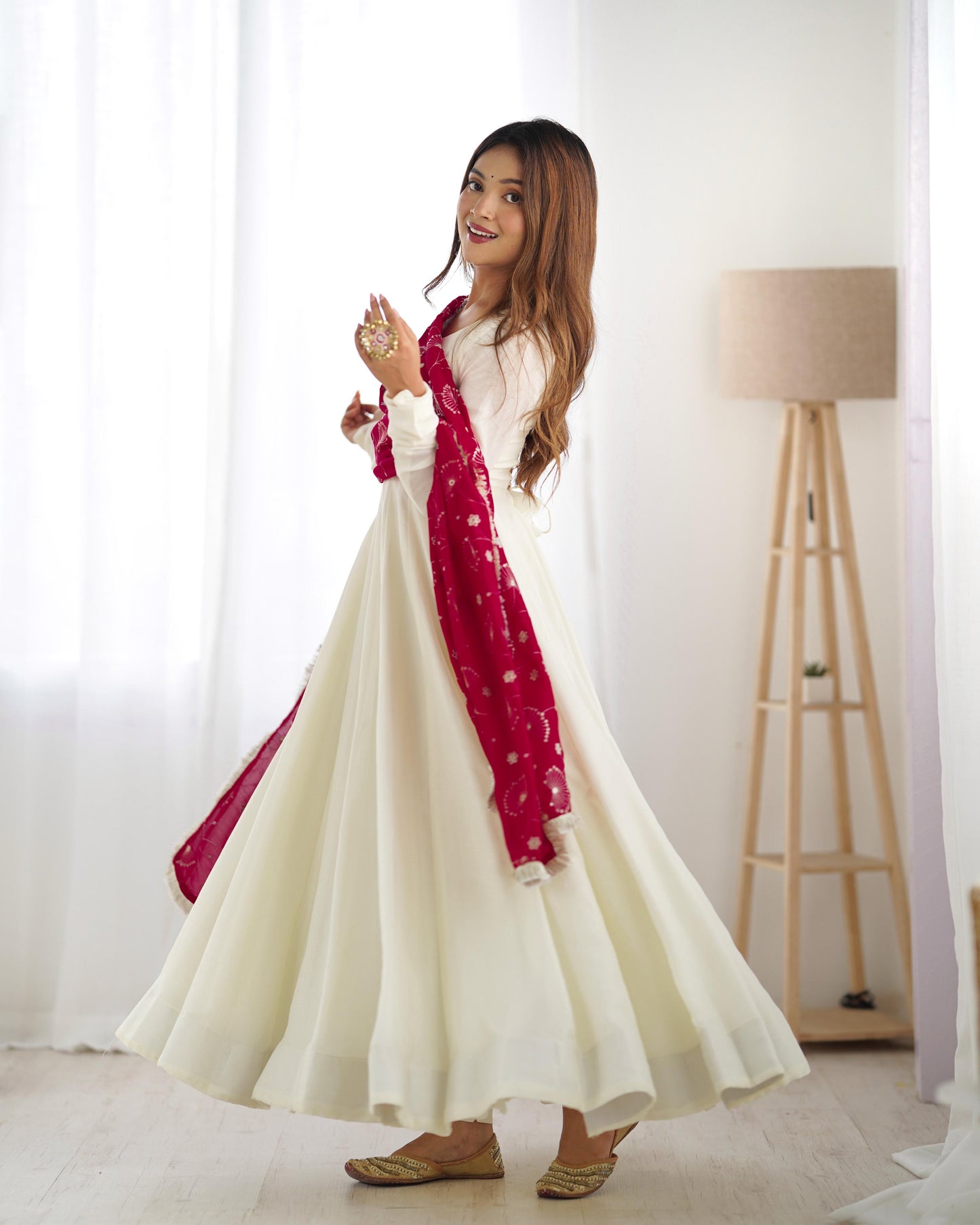 Rani Pink color vichitra silk gown images
