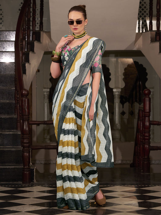 Grey color linen weaving saree for women with price