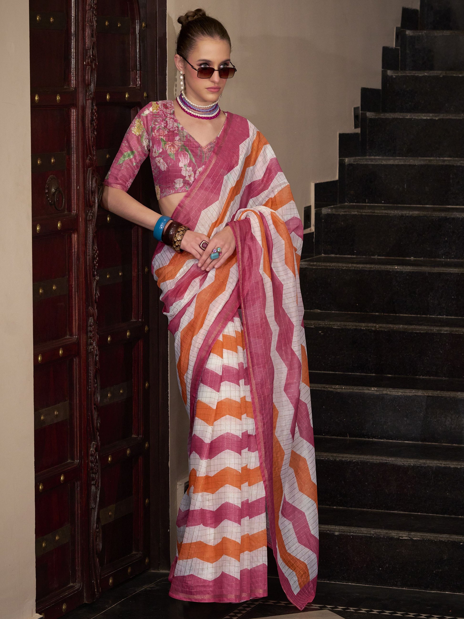 Pink Color banarasi silk saree for women