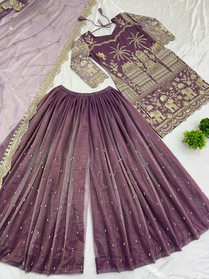 Onion color twill net sharara suit for women