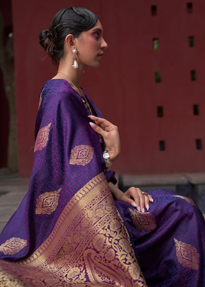 Purple color satin silk saree with blouse price