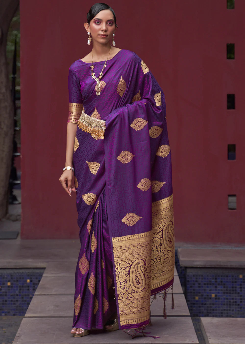 Purple color satin silk saree for women
