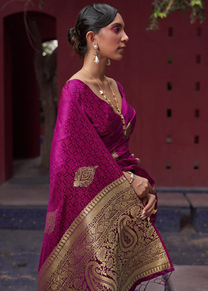 Purple color satin silk saree with blouse price