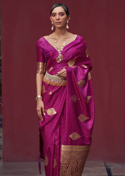 Purple color satin silk saree with blouse online