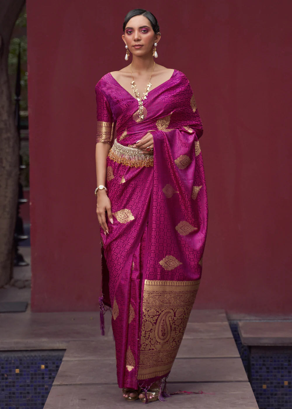 Purple color satin silk saree for women
