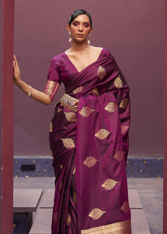 Wine color satin silk saree with blouse online