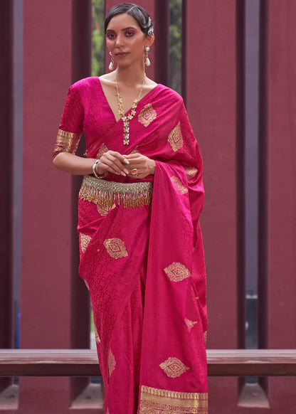Rani pink color satin silk saree with blouse online