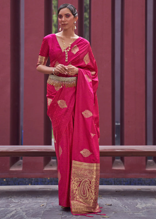 Rani pink color satin silk saree for women