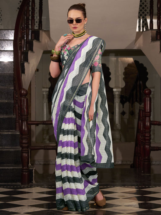 Black color banarasi silk saree for women