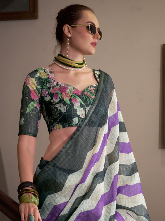 Purple color banarasi silk saree for women online