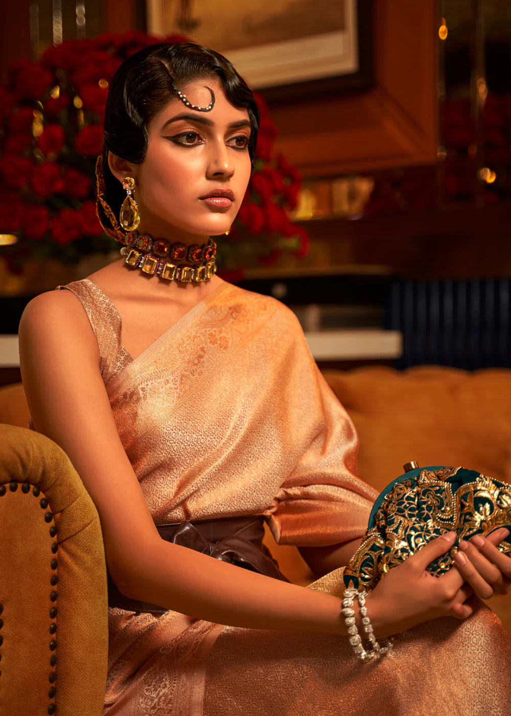 Beige color nylon satin saree with blouse price