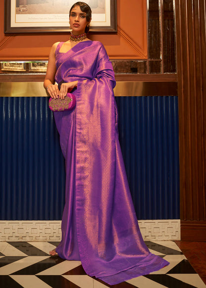 Purple color nylon satin saree for women online
