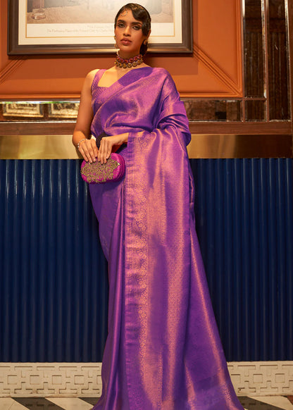 Purple color nylon satin saree for women images
