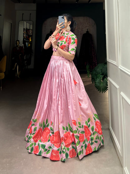 Peach color tussar silk lehenga choli online shopping
