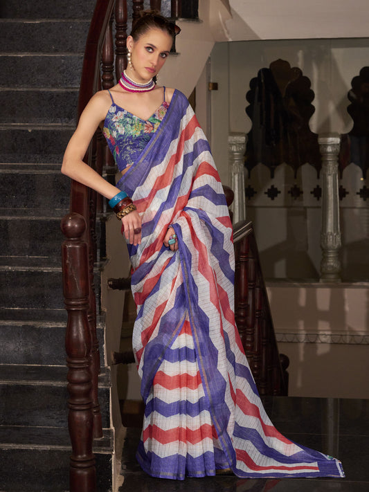 Lavender color linen saree for women