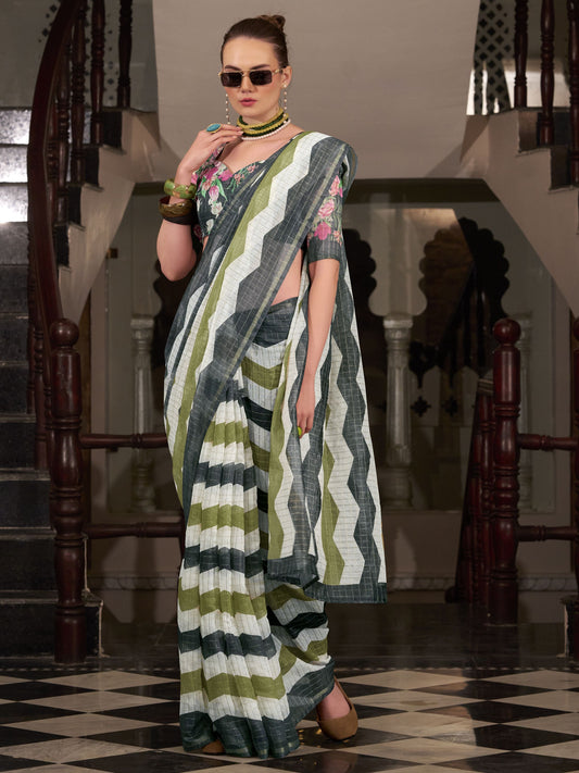 Pista color linen weaving saree for women