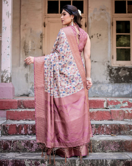 Rose pink color banarasi silk saree for wedding