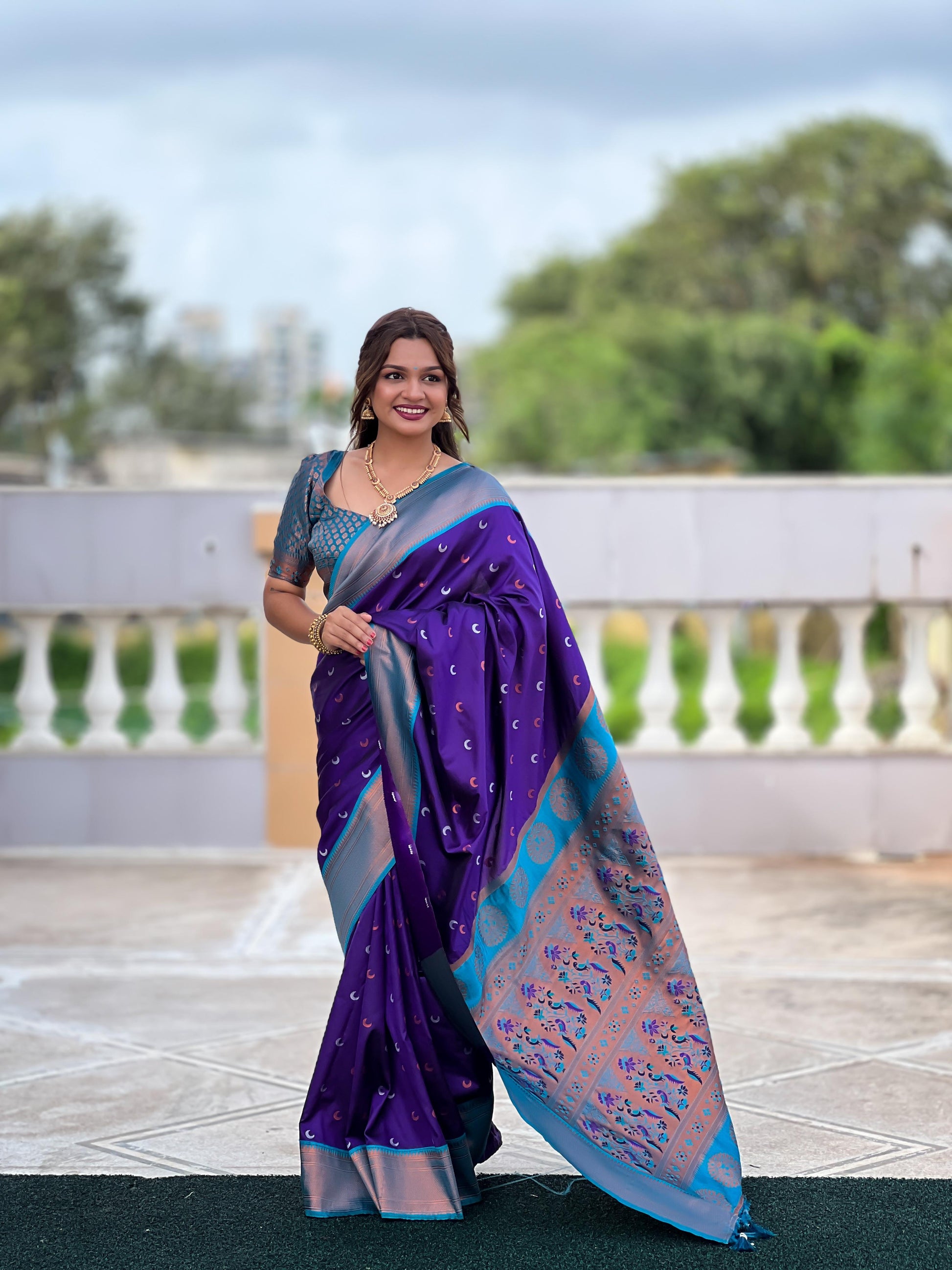 Purple color paithani silk saree for women