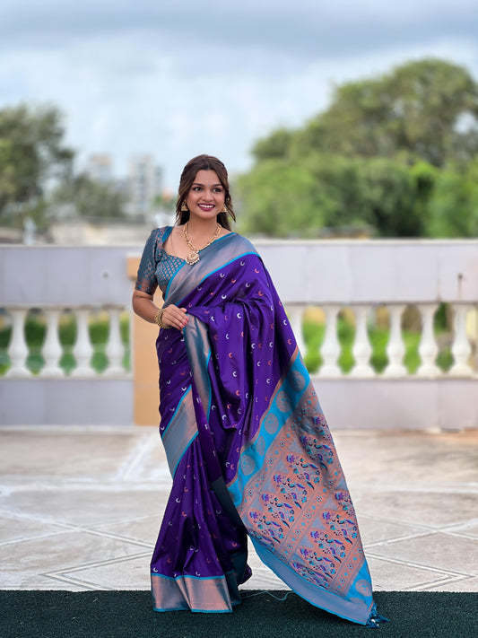 Purple color paithani silk saree for women