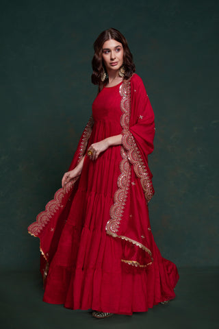 Georgette red occasion gown for wedding