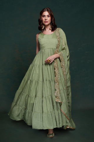 Pista Gown With Dupatta