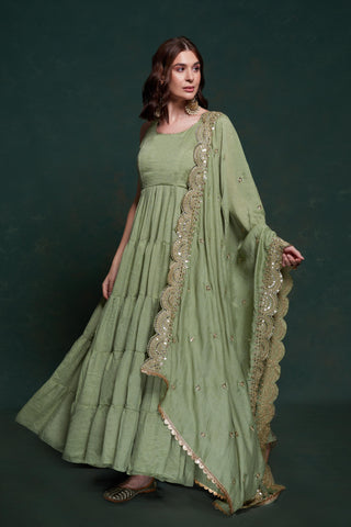 Fancy Pista Gown For Diwali Party