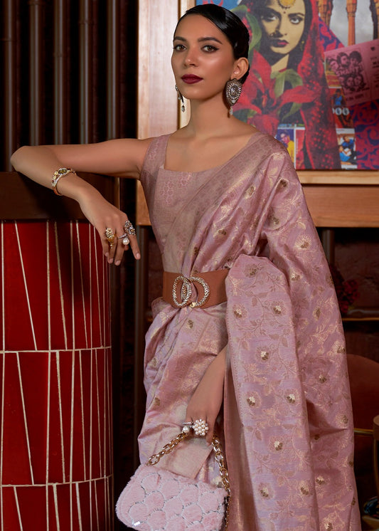 Pink color handloom silk saree for women