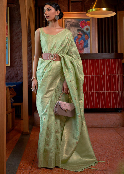 Pista green color silk saree