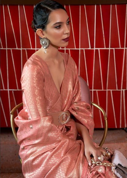 Peach color silk saree for women
