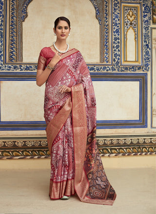 Red color printed saree images