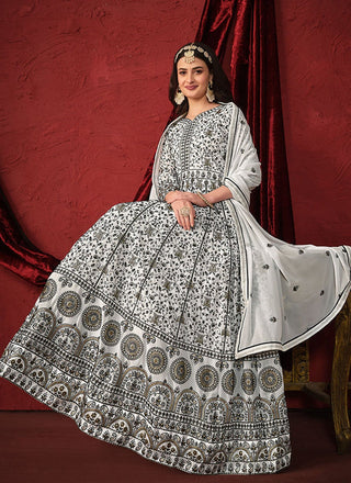 Long sleeve white georgette gown for women
