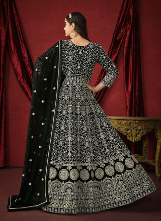 Long black georgette gown for women
