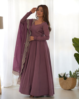 Maxi long mauve color silk gown for women
