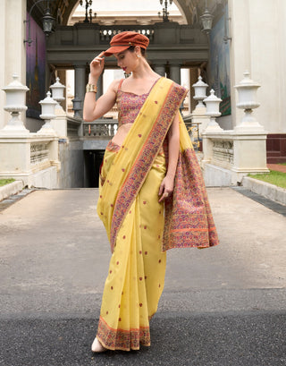 Buy Pure Linen Saree Online yellow